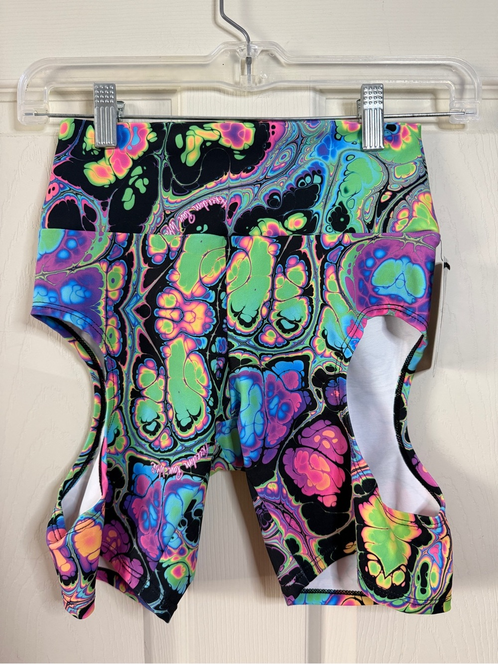 Freedom Rave Wear Prismatic Neon Marble Bike Shorts W/ Cutouts Size Small NEW!